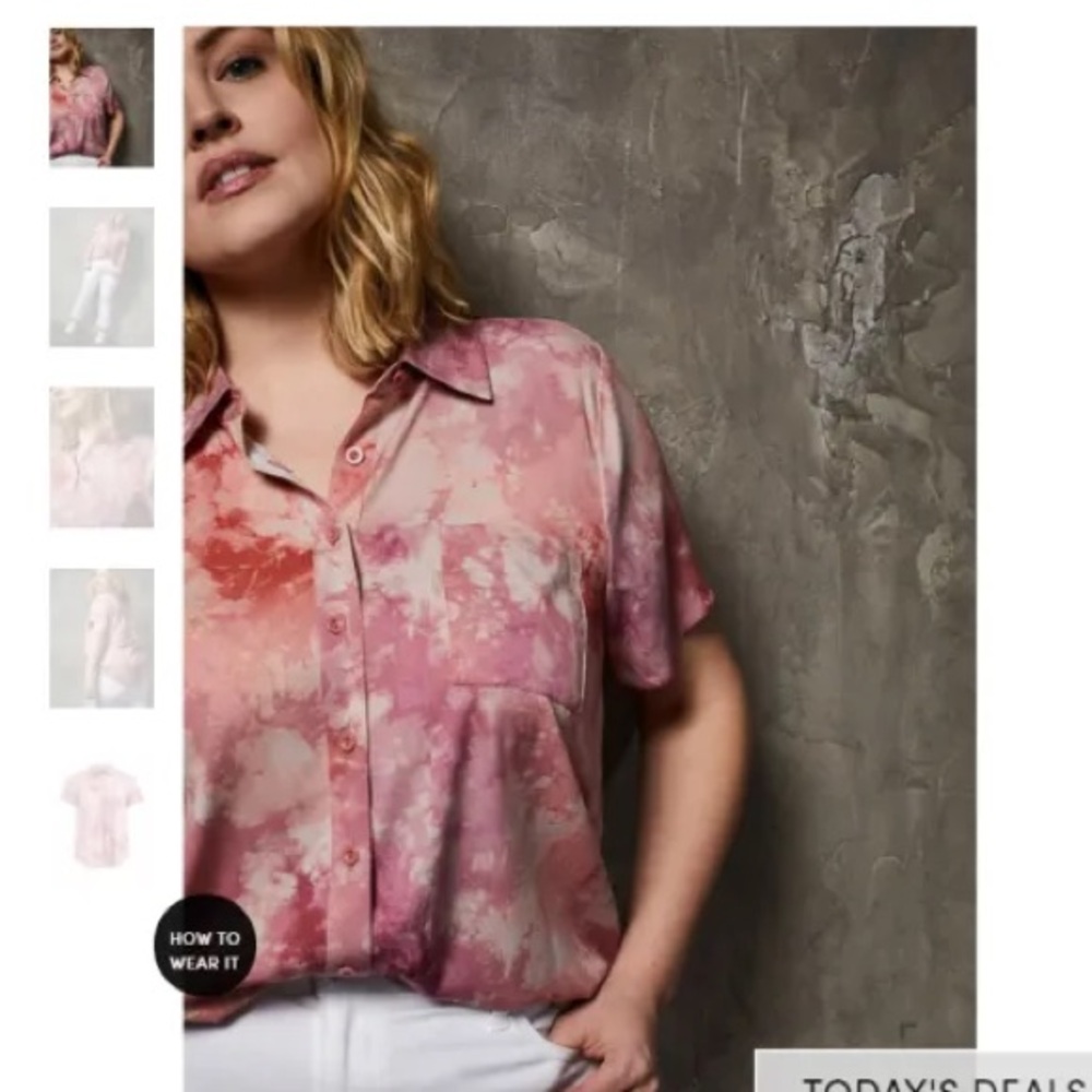 Torrid PINK TIE- DYE CHALLIS BUTTON DOWN SHIRT